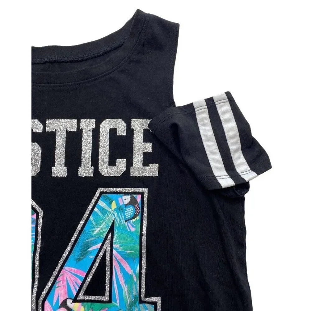 Justice Cold Shoulder Shirt Tops Girls 18‎ 20 Black Silver Glitter Jersey-Style